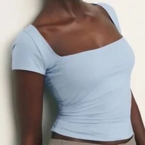 Light Blue Reformation Bardot Top